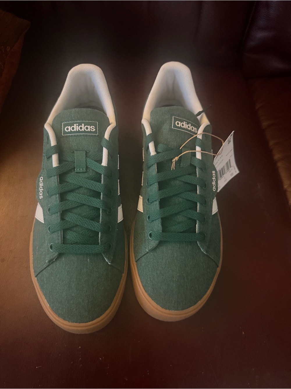 adidas Men’s Daily 3.0 Green Suede-Look Sneakers with Gum Sole